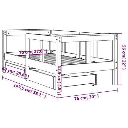 Kinderbedframe met lades 70x140 cm massief grenenhout wit