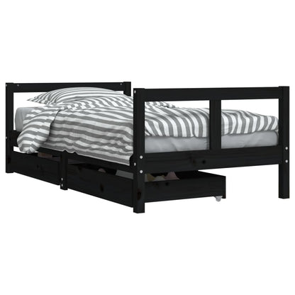 Kinderbedframe met lades 80x160 cm massief grenenhout zwart
