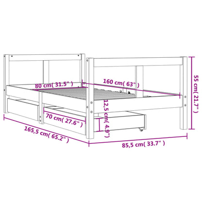 Kinderbedframe met lades 80x160 cm massief grenenhout zwart
