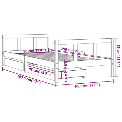 Kinderbedframe met lades 90x190 cm massief grenenhout wit