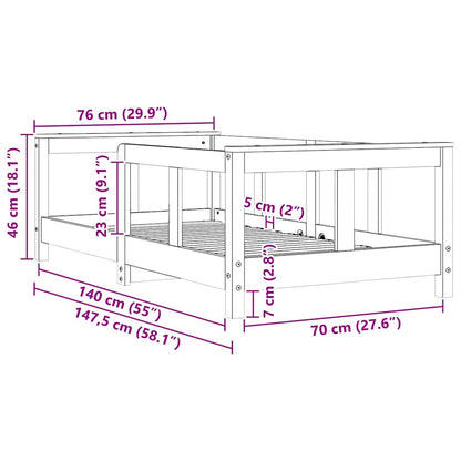 Kinderbedframe 70x140 cm massief grenenhout wit