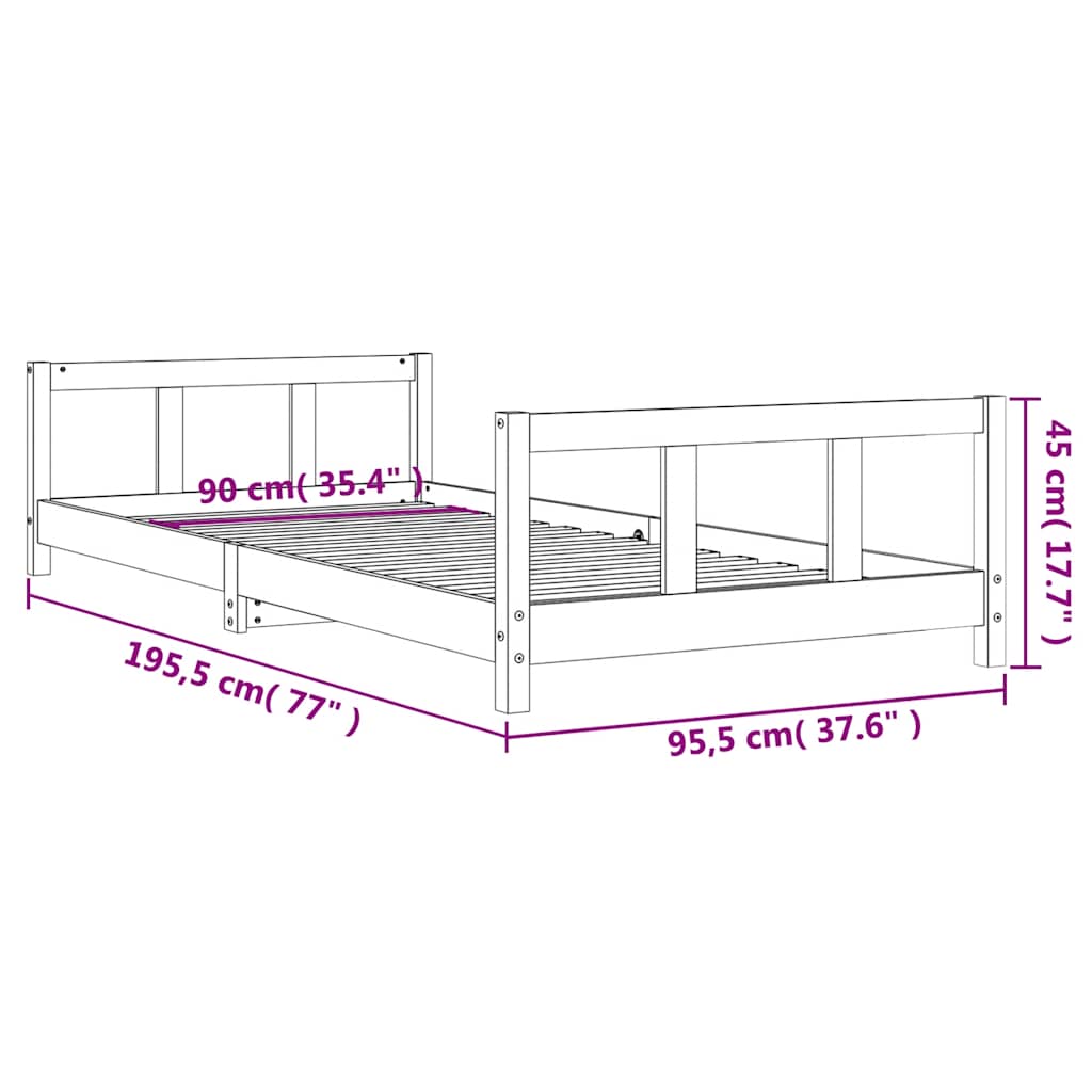 Kinderbedframe 90x190 cm massief grenenhout wit