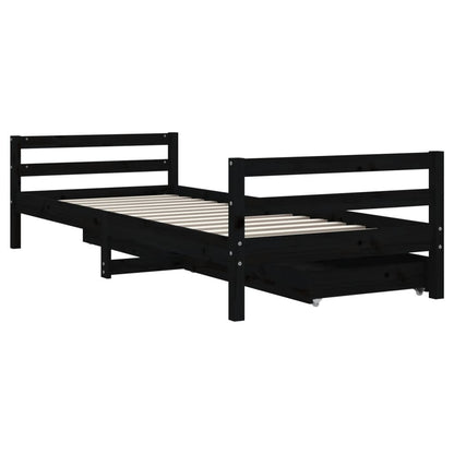 Kinderbedframe met lades 80x200 cm massief grenenhout zwart
