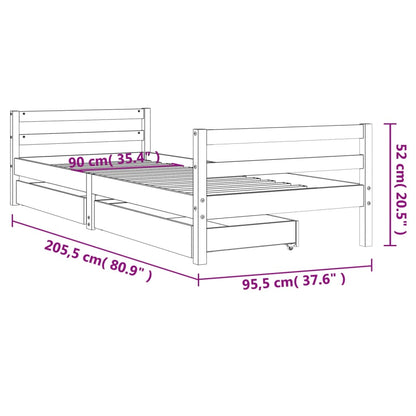 Kinderbedframe met lades 90x200 cm massief grenenhout wit