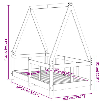 Kinderbedframe 70x140 cm massief grenenhout wit