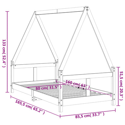 Kinderbedframe 80x160 cm massief grenenhout zwart