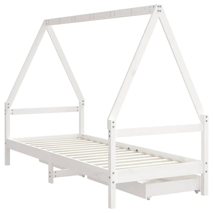 Kinderbedframe met lades 90x200 cm massief grenenhout wit