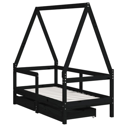 Kinderbedframe met lades 70x140 cm massief grenenhout zwart