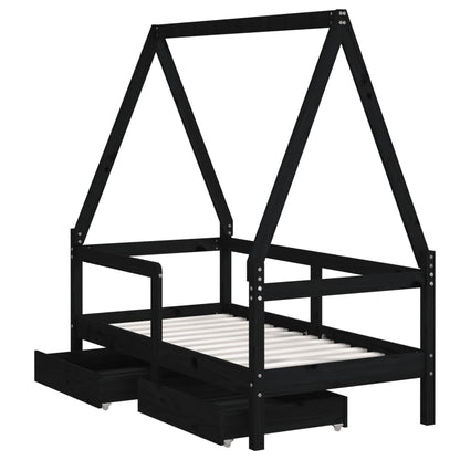 Kinderbedframe met lades 70x140 cm massief grenenhout zwart