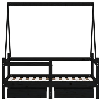 Kinderbedframe met lades 70x140 cm massief grenenhout zwart