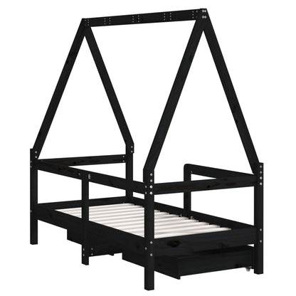 Kinderbedframe met lades 70x140 cm massief grenenhout zwart