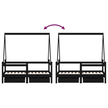 Kinderbedframe met lades 70x140 cm massief grenenhout zwart