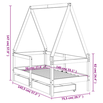 Kinderbedframe met lades 70x140 cm massief grenenhout zwart