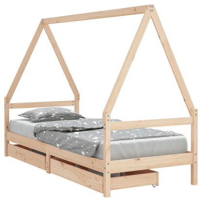 Kinderbedframe met lades 90x190 cm massief grenenhout