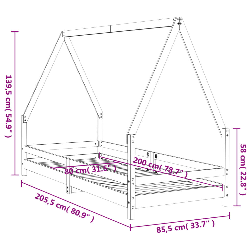 Kinderbedframe 80x200 cm massief grenenhout wit