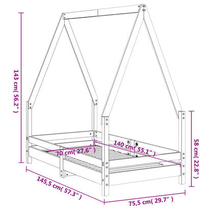 Kinderbedframe 70x140 cm massief grenenhout