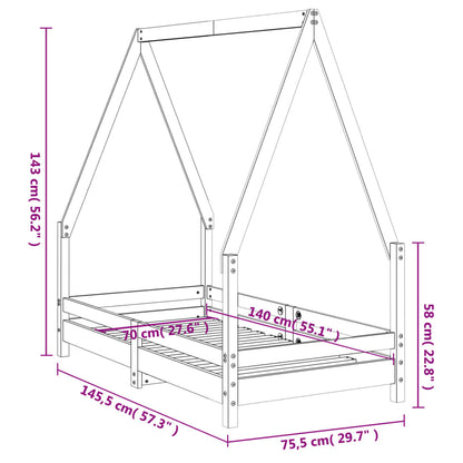 Kinderbedframe 70x140 cm massief grenenhout wit