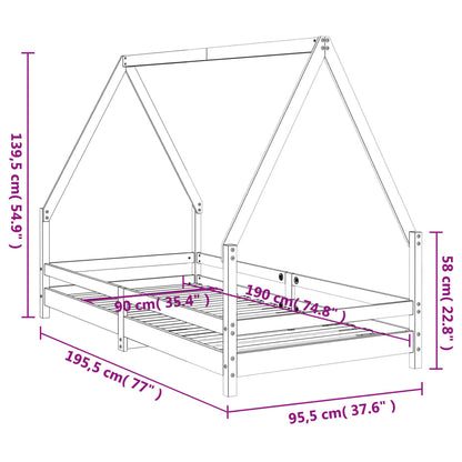 Kinderbedframe 90x190 cm massief grenenhout wit