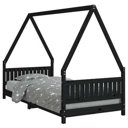 Kinderbedframe 90x200 cm massief grenenhout zwart