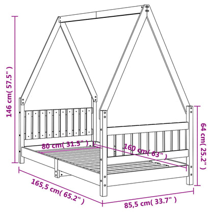 Kinderbedframe 80x160 cm massief grenenhout wit