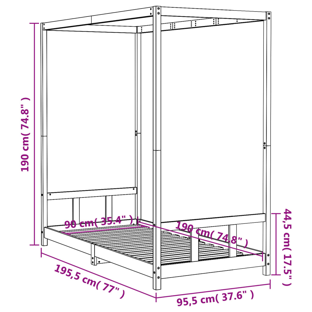 Kinderbedframe 90x190 cm massief grenenhout wit