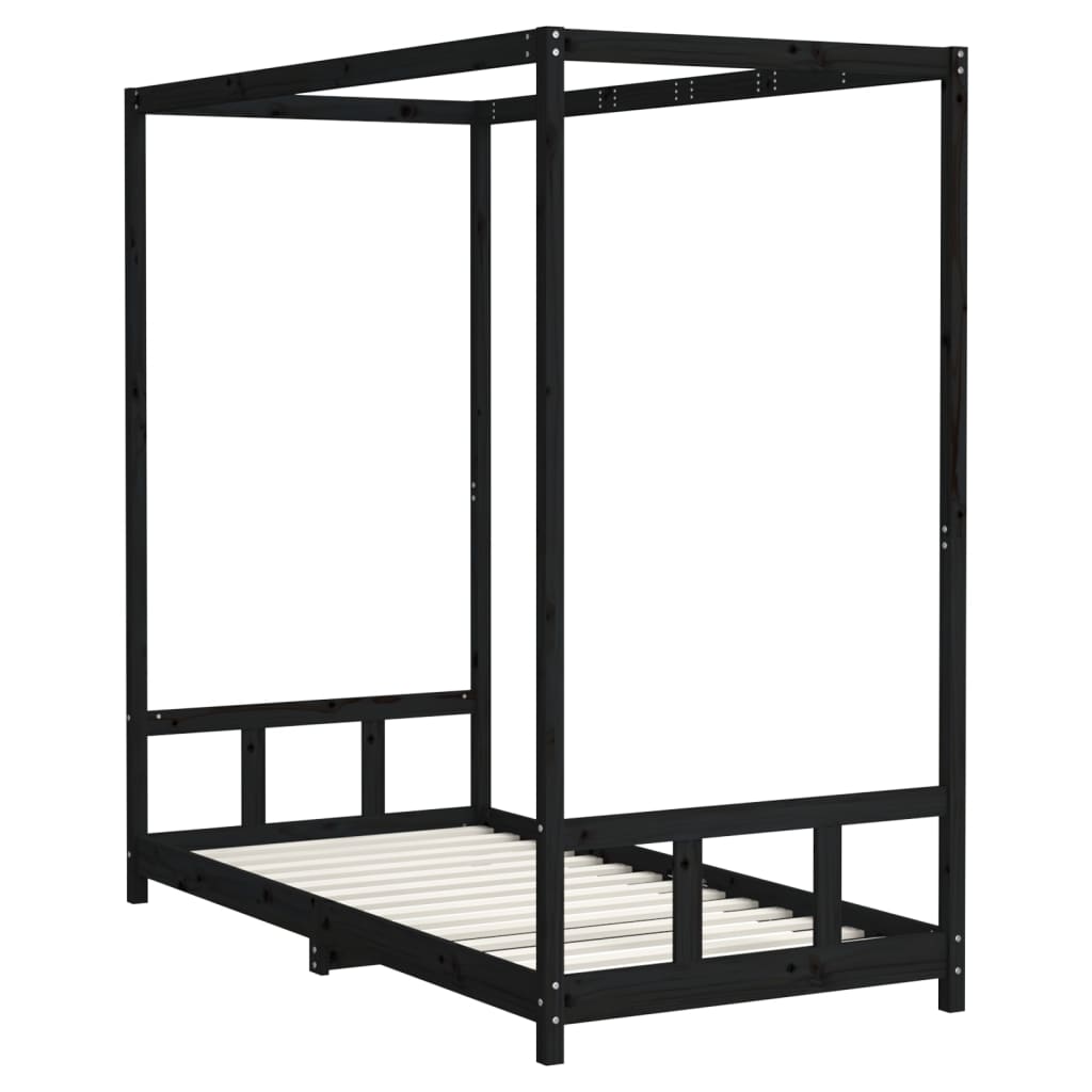 Kinderbedframe 90x190 cm massief grenenhout zwart