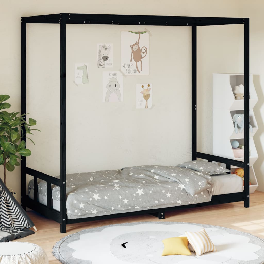 Kinderbedframe 90x190 cm massief grenenhout zwart