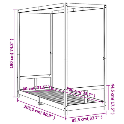 Kinderbedframe 80x200 cm massief grenenhout zwart