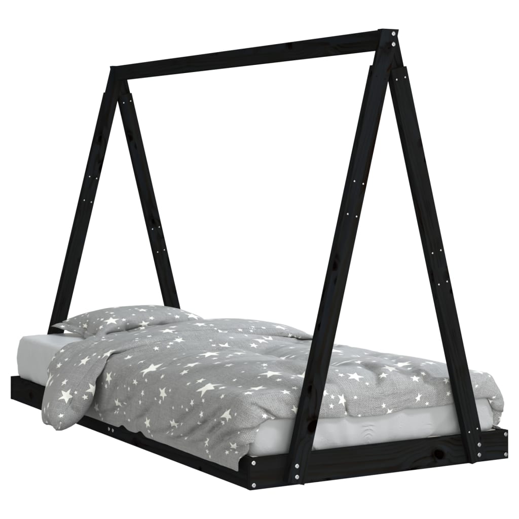 Kinderbedframe 90x190 cm massief grenenhout zwart