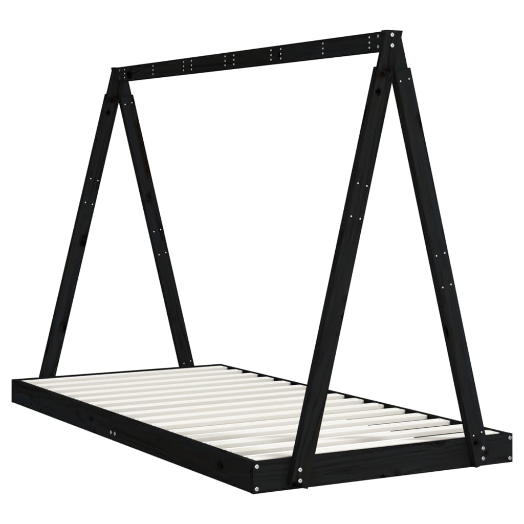 Kinderbedframe 90x190 cm massief grenenhout zwart