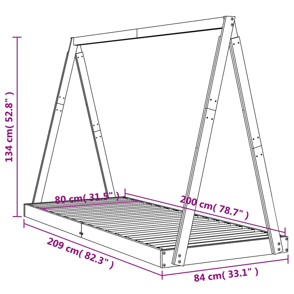 Kinderbedframe 80x200 cm massief grenenhout wit