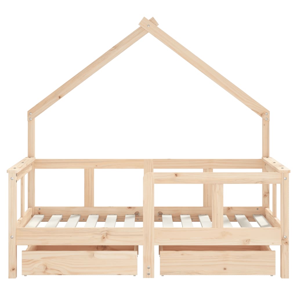 Kinderbedframe met lades 70x140 cm massief grenenhout