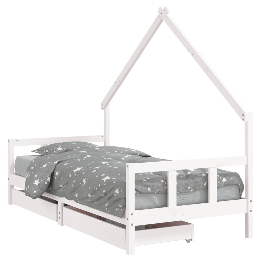 Kinderbedframe met lades 90x190 cm massief grenenhout wit
