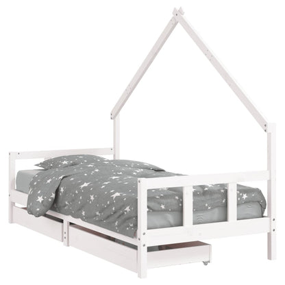 Kinderbedframe met lades 90x190 cm massief grenenhout wit