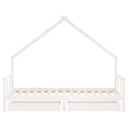 Kinderbedframe met lades 90x190 cm massief grenenhout wit