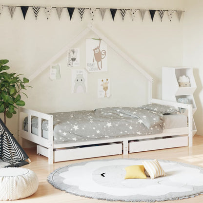 Kinderbedframe met lades 90x190 cm massief grenenhout wit