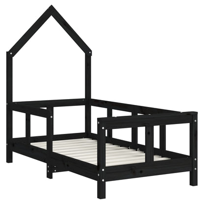 Kinderbedframe 70x140 cm massief grenenhout zwart