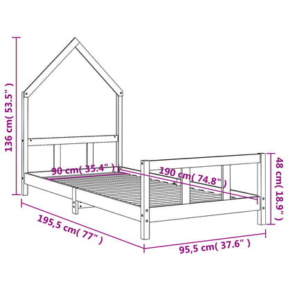 Kinderbedframe 90x190 cm massief grenenhout zwart