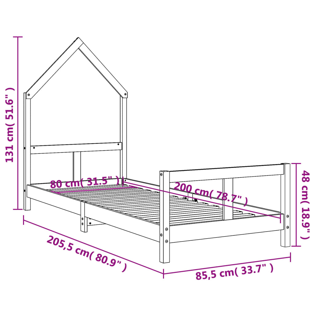 Kinderbedframe 80x200 cm massief grenenhout