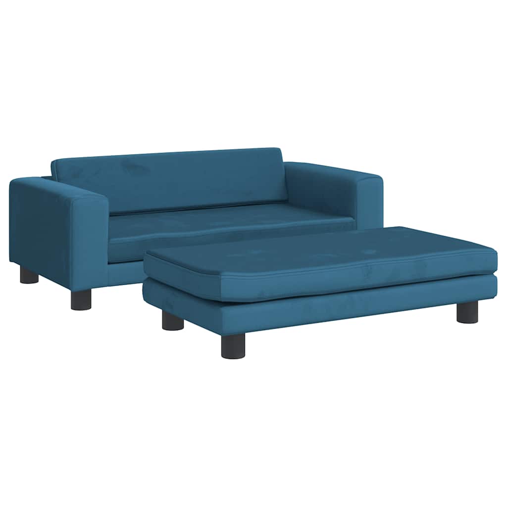 Kinderbank met voetensteun 100x50x30 cm fluweel blauw