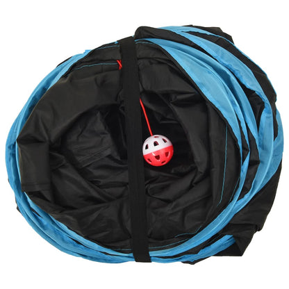 Kattentunnel 4-voudig 132 cm polyester zwart en blauw