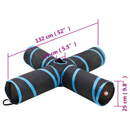 Kattentunnel 4-voudig 132 cm polyester zwart en blauw