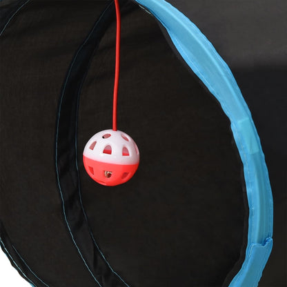 Kattentunnel 4-voudig 25 cm polyester zwart en blauw