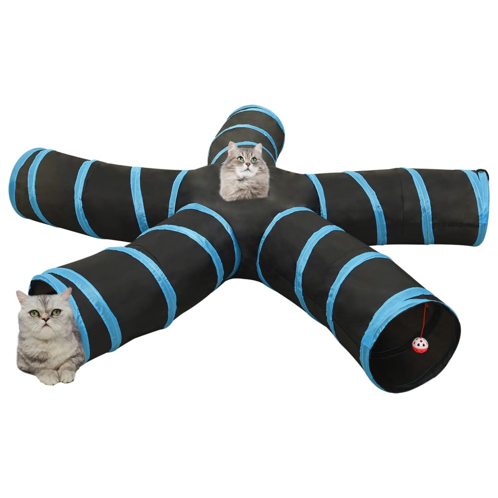 Kattentunnel 5-voudig 25 cm polyester zwart en blauw