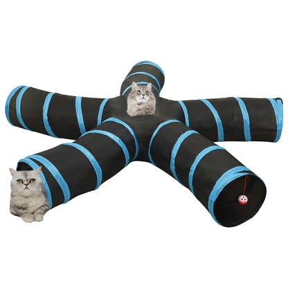 Kattentunnel 5-voudig 25 cm polyester zwart en blauw