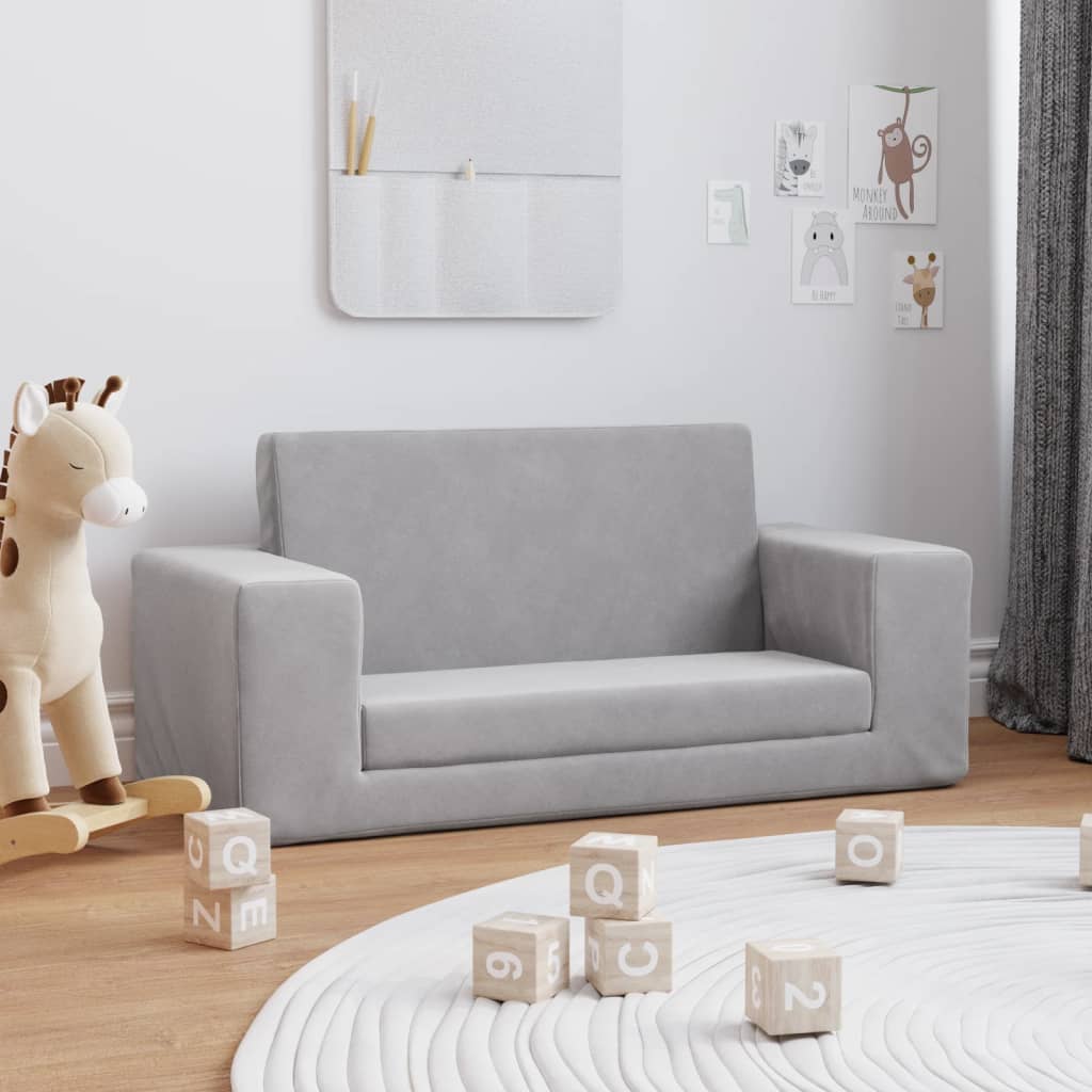 Kinderslaapbank 2-zits zacht pluche lichtgrijs