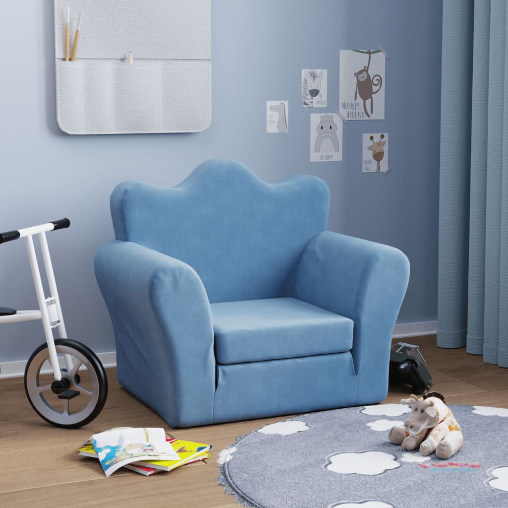 Kinderslaapbank zacht pluche blauw