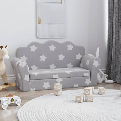 Kinderslaapbank 2-zits met sterren zacht pluche lichtgrijs