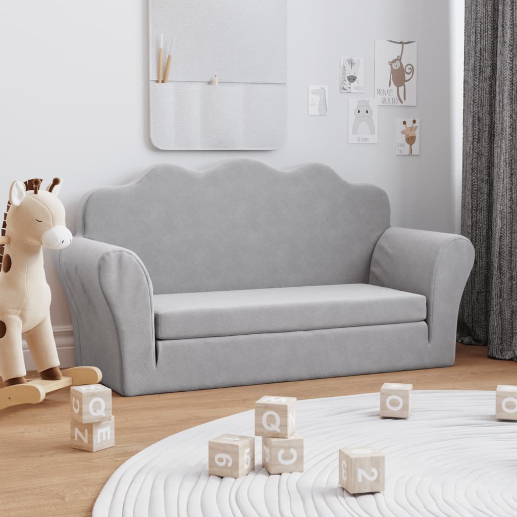 Kinderslaapbank 2-zits zacht pluche lichtgrijs