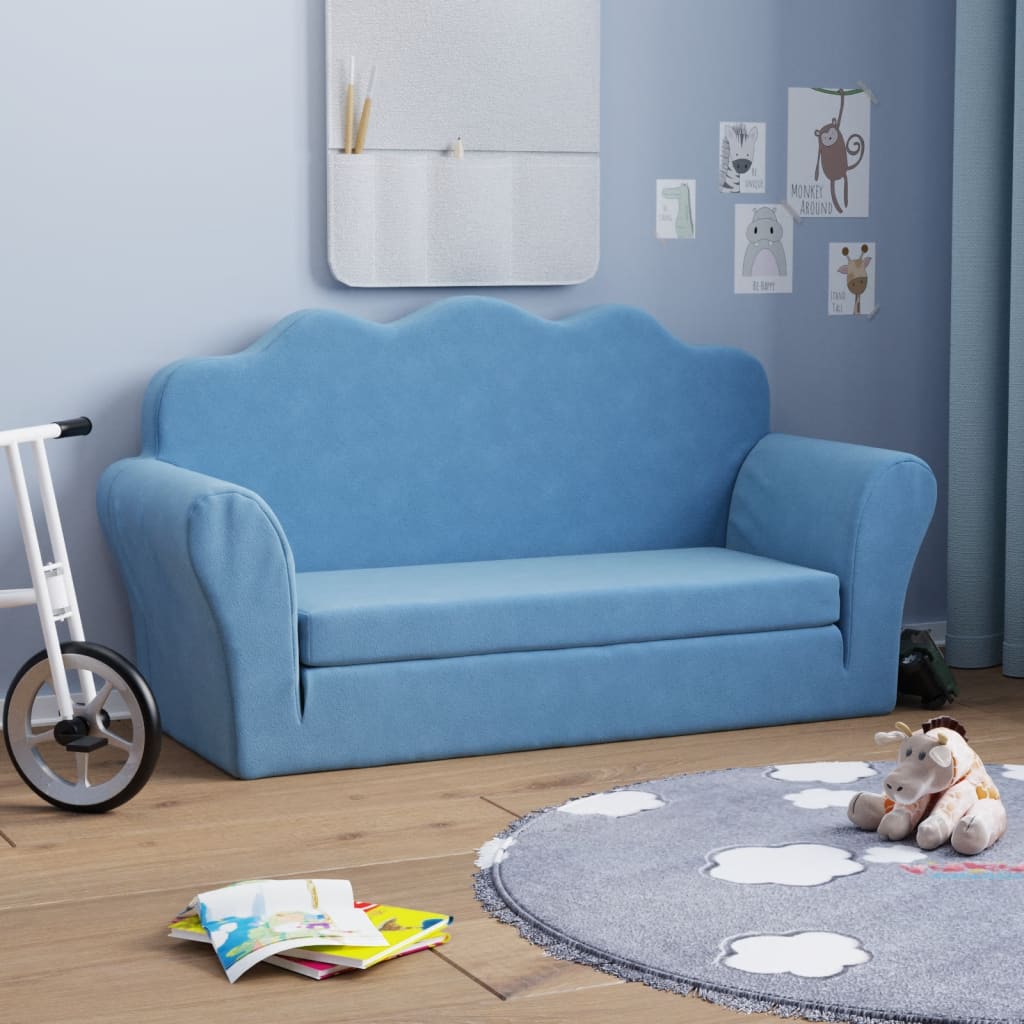 Kinderslaapbank 2-zits zacht pluche blauw